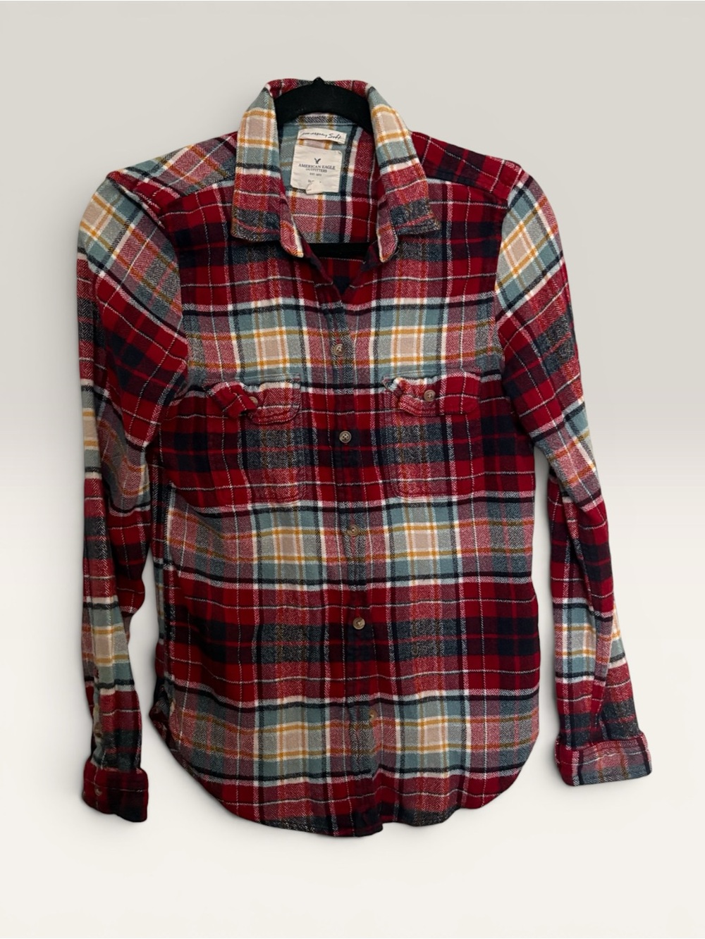 American Eagle Outfitters Red Plaid Button-Up Flannel Shirt